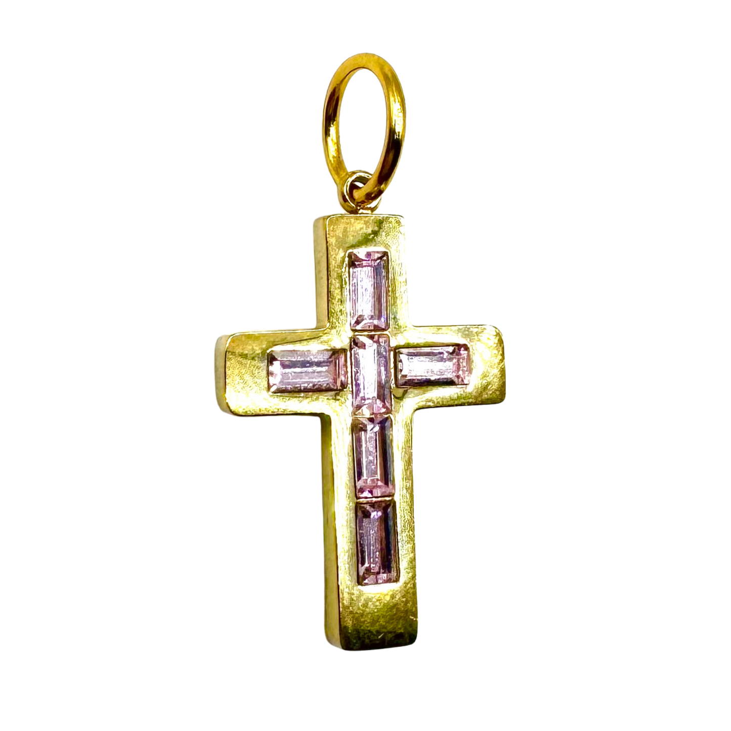 Cross with Lavender Pink Crystals Charm