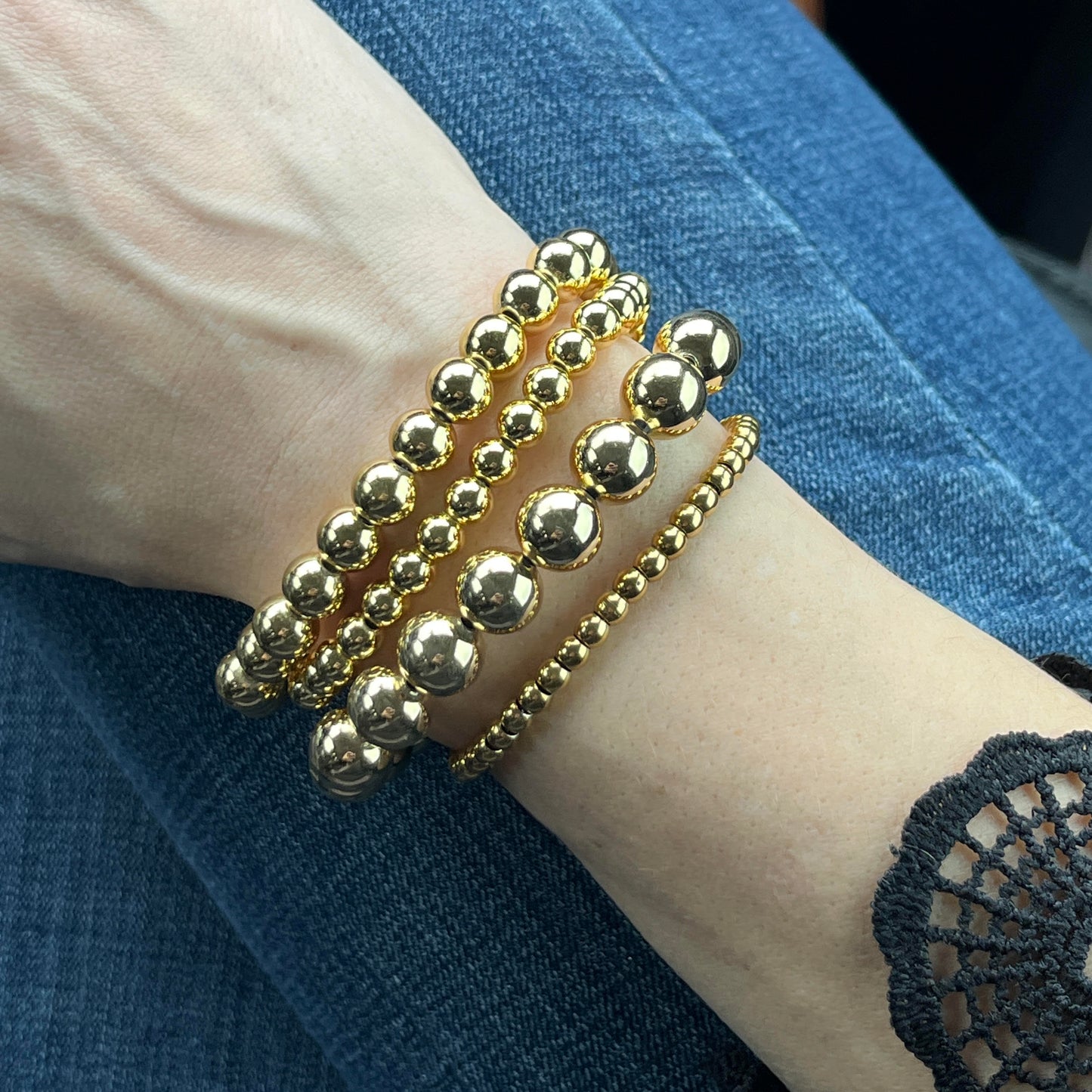 Gold Ball Bracelets, varying sizes