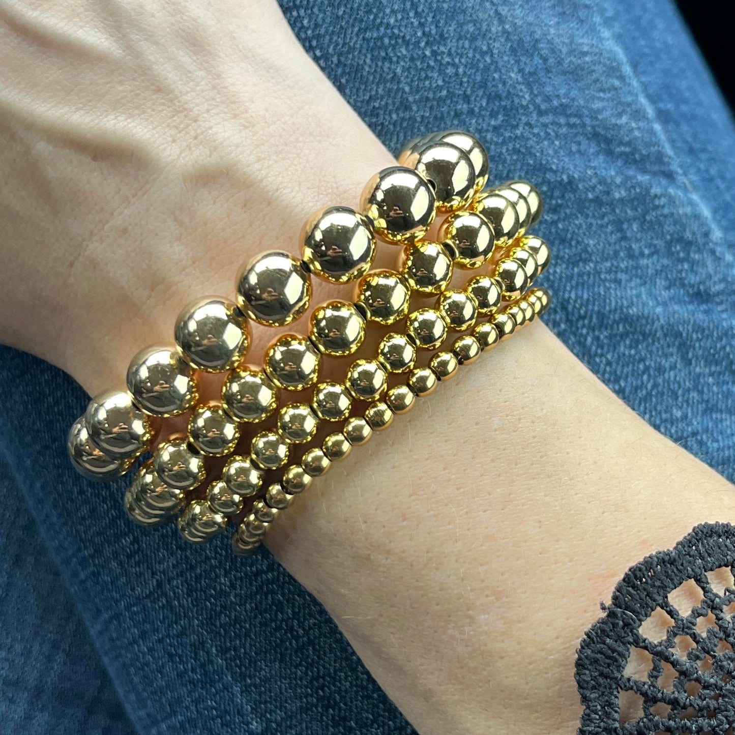 Gold Ball Bracelets, varying sizes